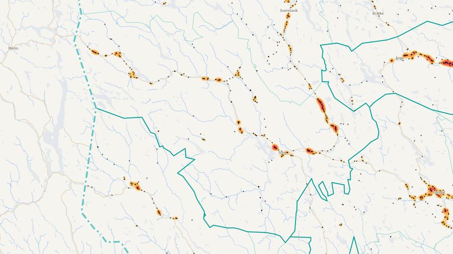 Viltolyckornas fördelning i Härjedalens kommun
