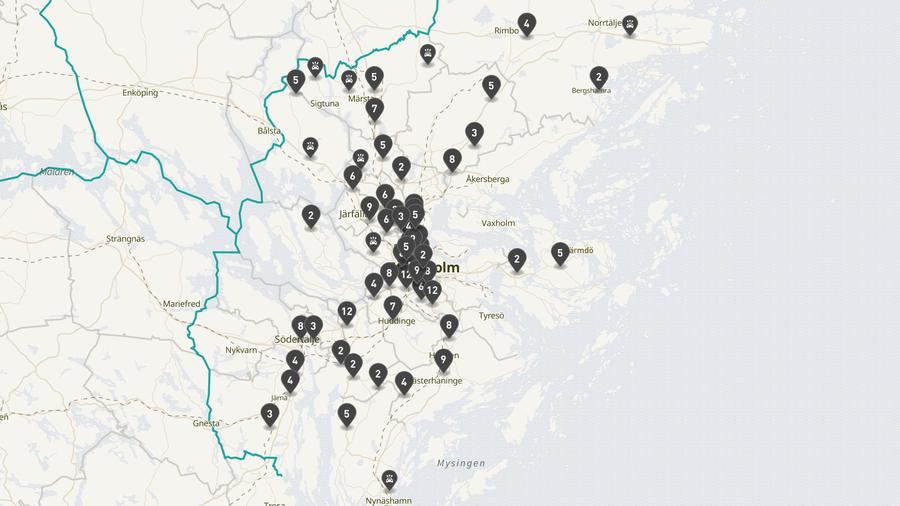 Punktkarta över olyckor i länet