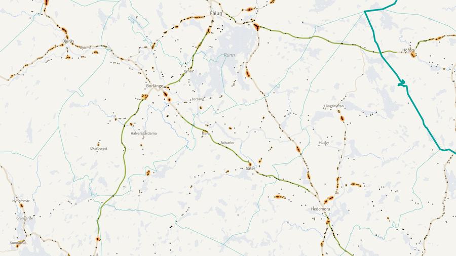 Viltolyckornas fördelning i Säters kommun