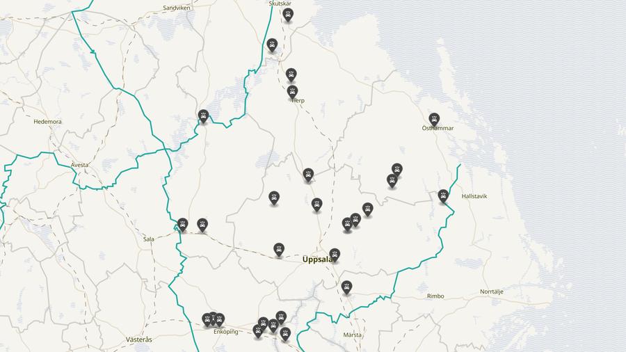 Punktkarta över olyckor i länet