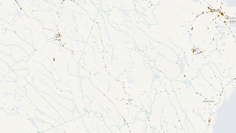 Viltolyckornas fördelning i Vindelns kommun