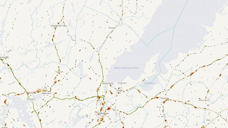 Viltolyckornas fördelning i Vänersborgs kommun