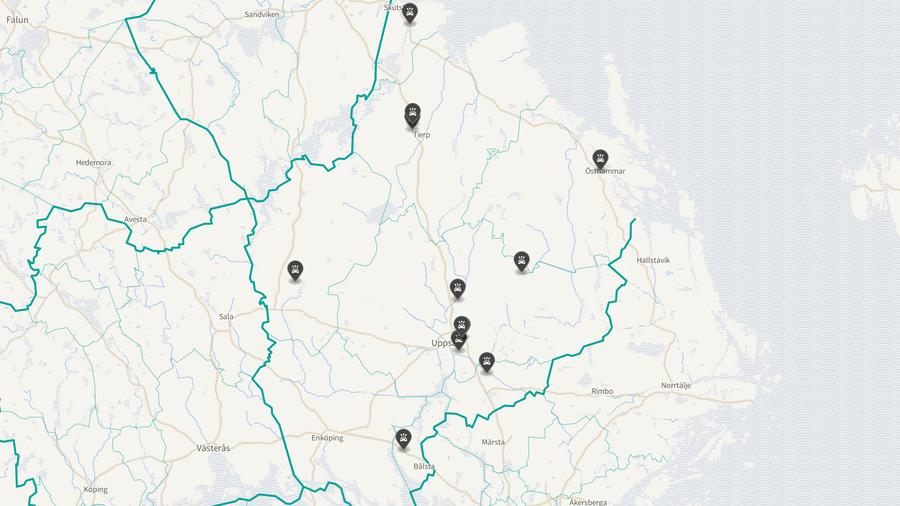 Punktkarta över olyckor i länet