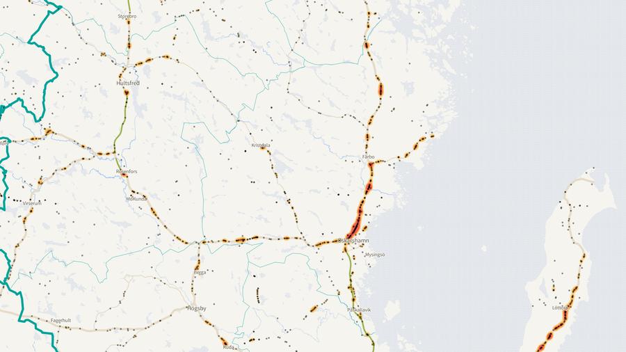 Viltolyckornas fördelning i Oskarshamns kommun