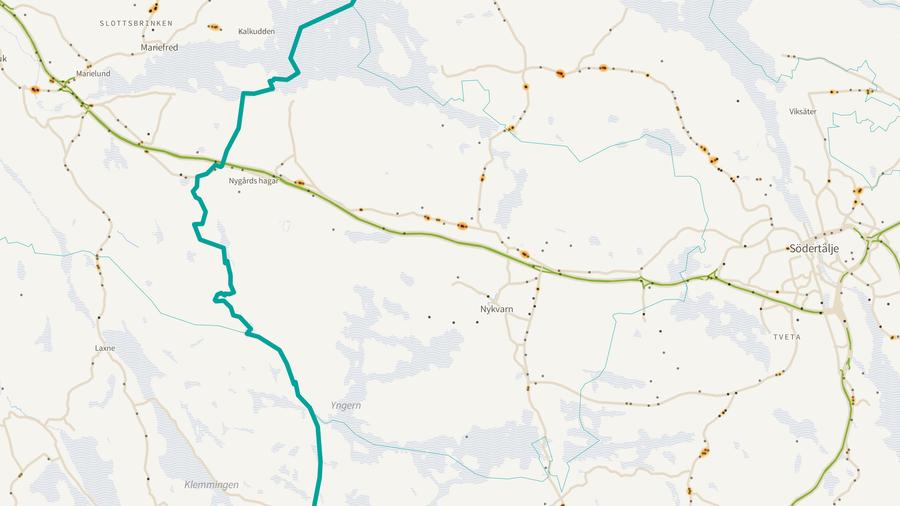 Viltolyckornas fördelning i Nykvarns kommun