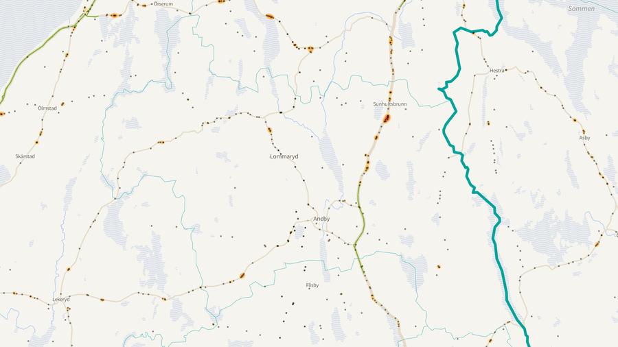 Viltolyckornas fördelning i Aneby kommun