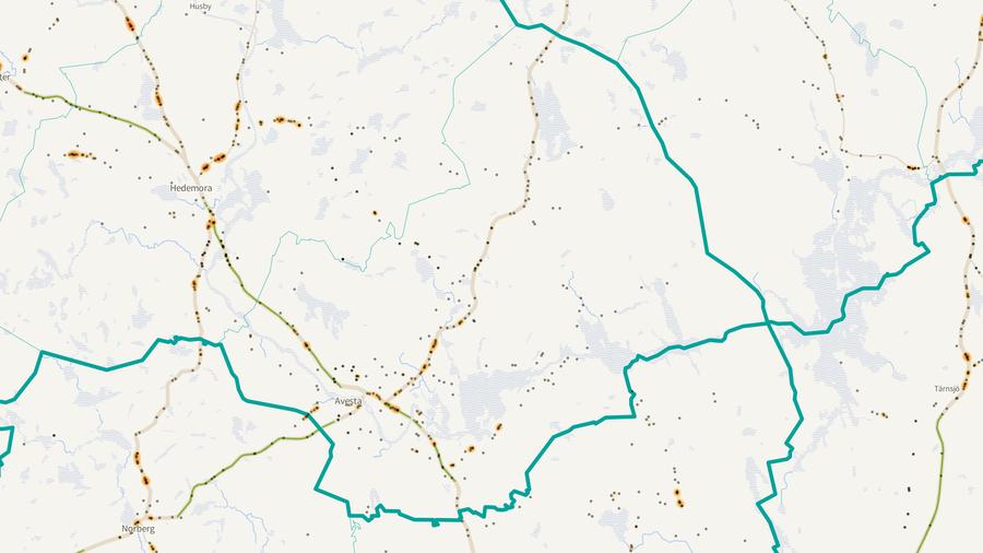 Viltolyckornas fördelning i Avesta kommun