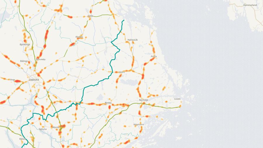 Viltolyckornas fördelning i Norrtälje kommun