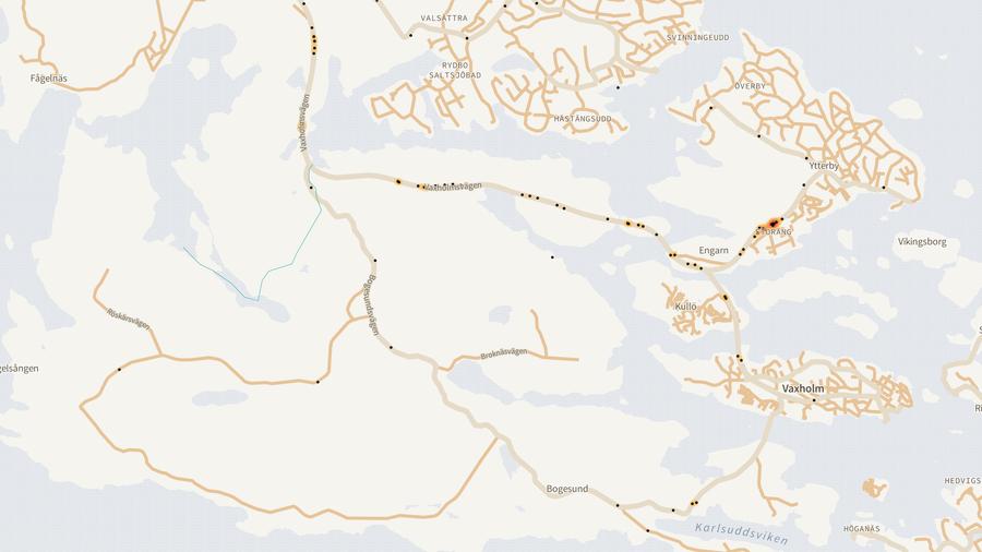 Viltolyckornas fördelning i Vaxholms kommun
