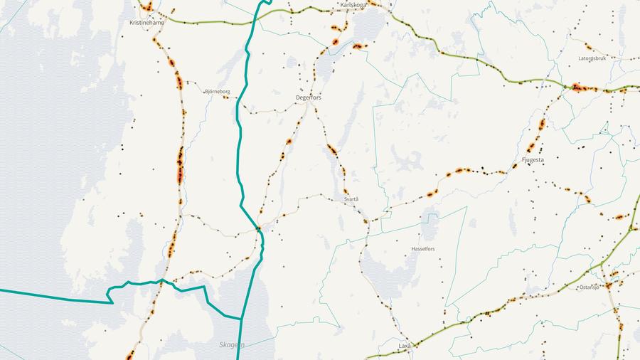Viltolyckornas fördelning i Degerfors kommun