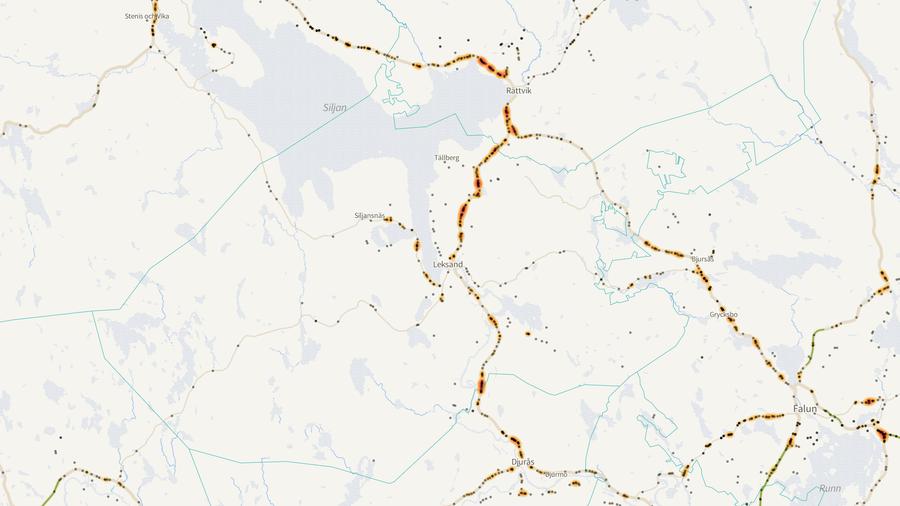 Viltolyckornas fördelning i Leksands kommun
