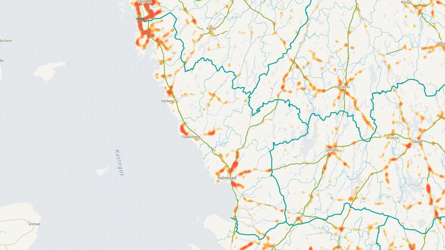 Viltolyckornas fördelning i Hallands län