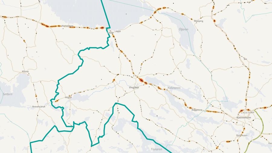Viltolyckornas fördelning i Vingåkers kommun