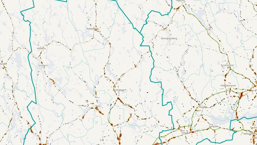 Viltolyckornas fördelning i Lindesbergs kommun