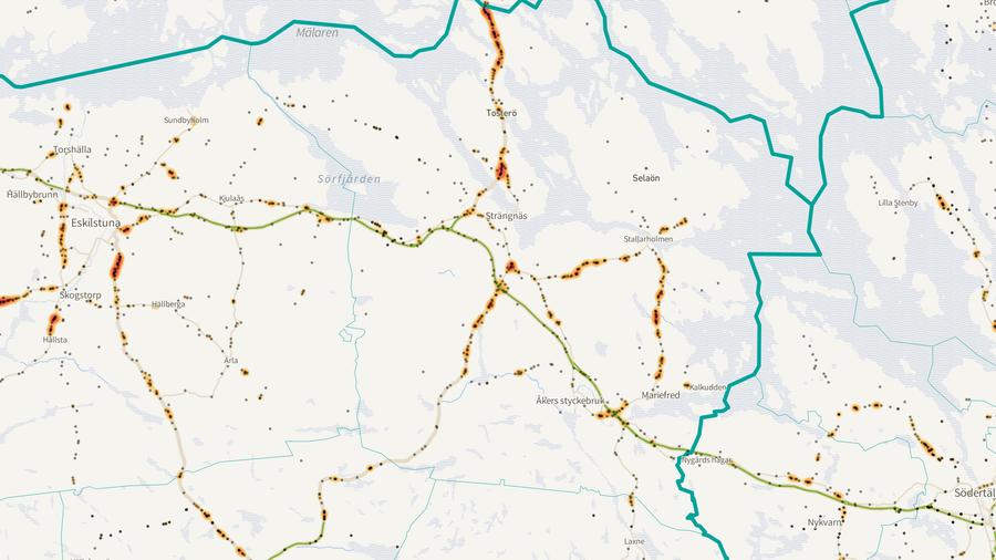 Viltolyckornas fördelning i Strängnäs kommun