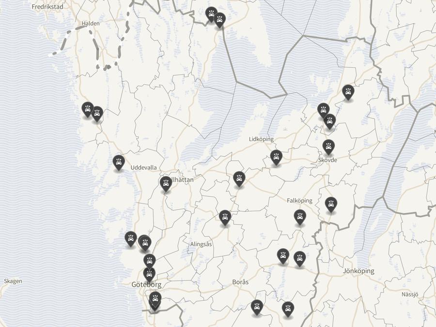 Punktkarta över olyckor i länet