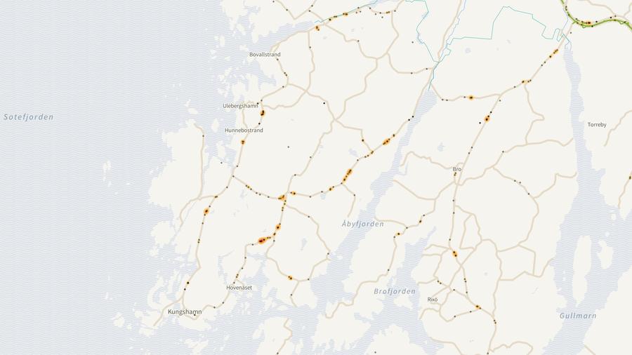 Viltolyckornas fördelning i Sotenäs kommun