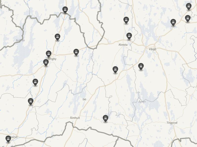 Punktkarta över olyckor i länet