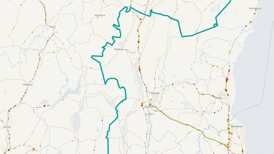 Viltolyckornas fördelning i Mullsjö kommun