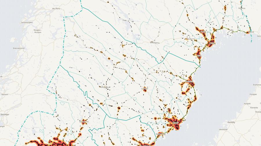 Viltolyckornas fördelning i Västerbottens län