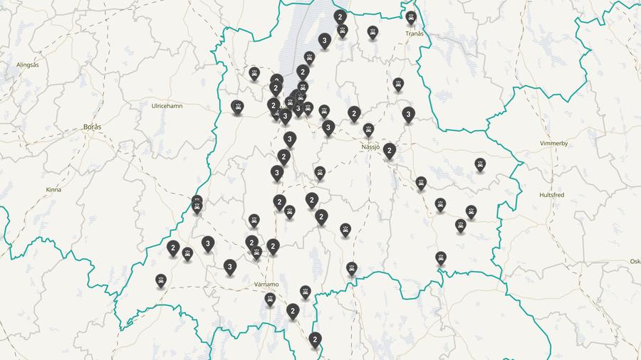 Punktkarta över olyckor i länet