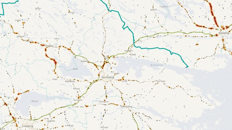 Viltolyckornas fördelning i Norrköpings kommun