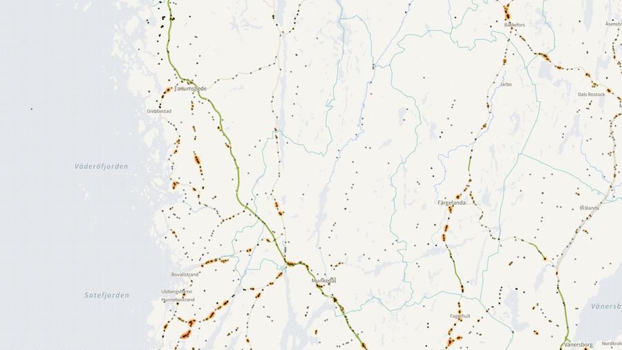 Viltolyckornas fördelning i Munkedals kommun