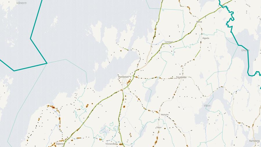 Viltolyckornas fördelning i Mariestads kommun