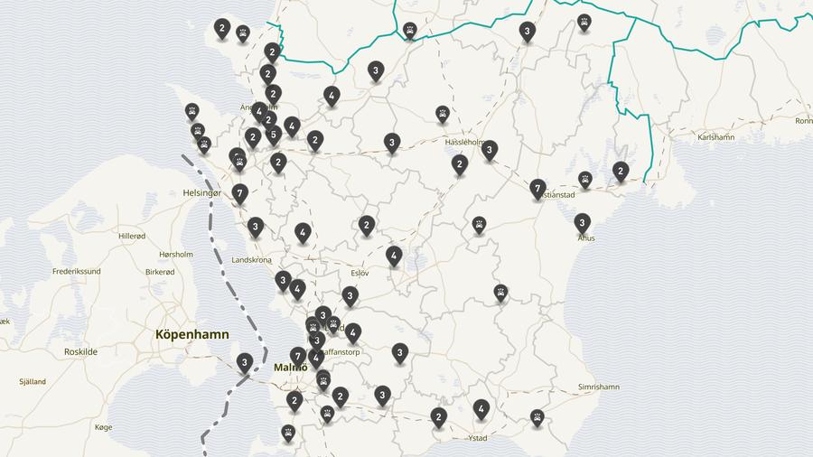 Punktkarta över olyckor i länet