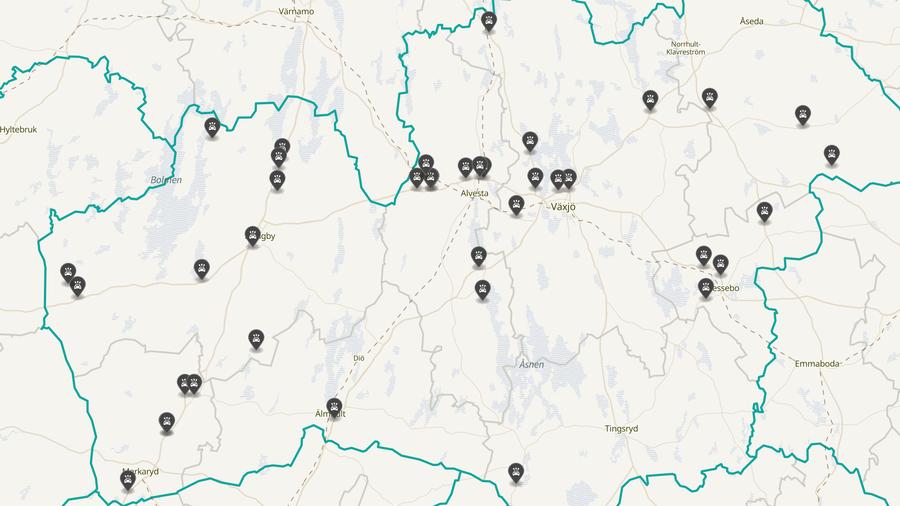 Punktkarta över olyckor i länet