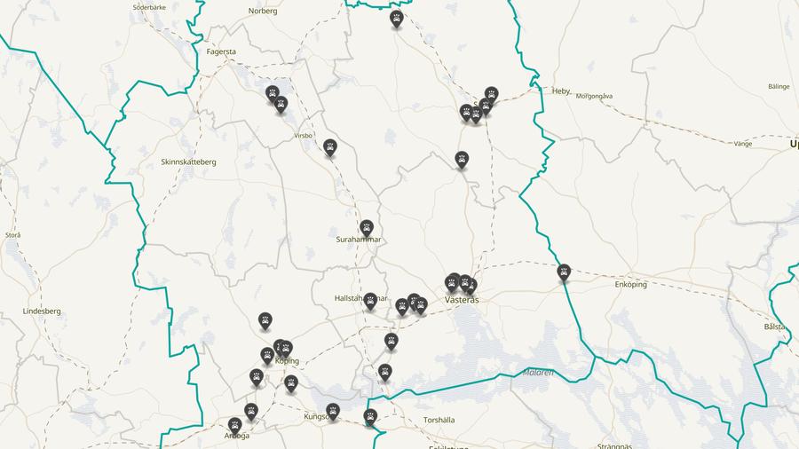 Punktkarta över olyckor i länet