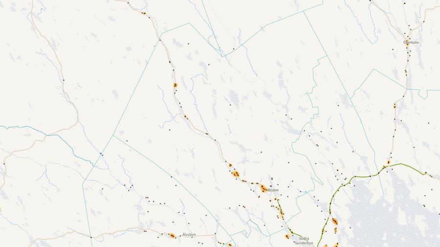 Viltolyckornas fördelning i Bodens kommun