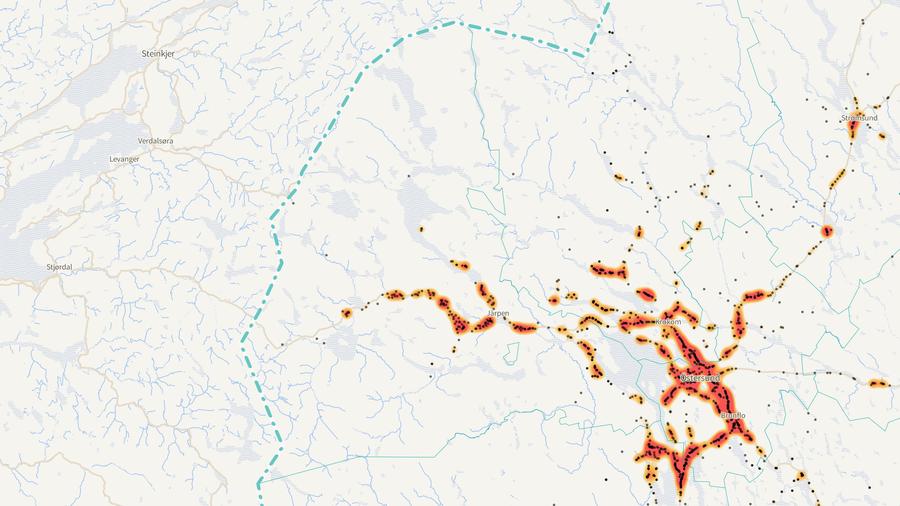 Viltolyckornas fördelning i Åre kommun