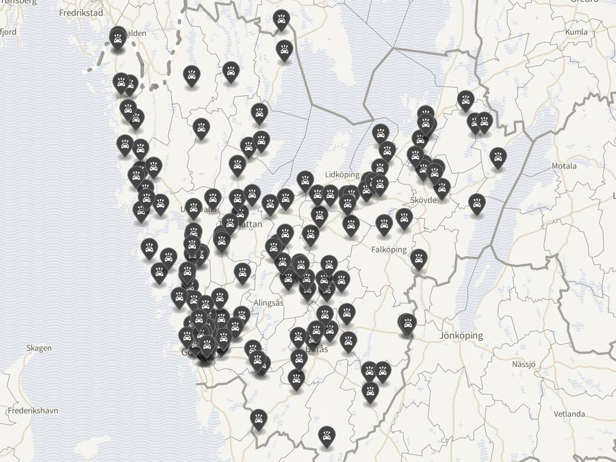 Punktkarta över olyckor i länet