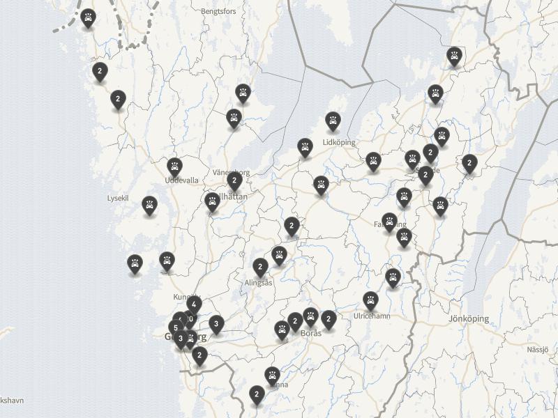 Punktkarta över olyckor i länet