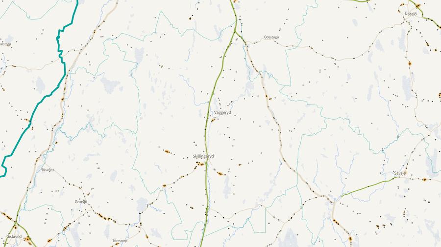 Viltolyckornas fördelning i Vaggeryds kommun