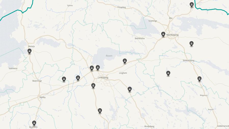 Punktkarta över olyckor i länet