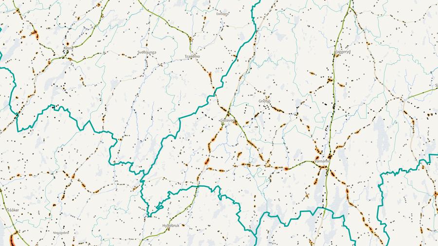 Viltolyckornas fördelning i Gislaveds kommun