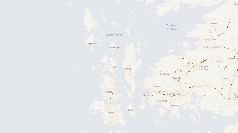 Viltolyckornas fördelning i Öckerö kommun