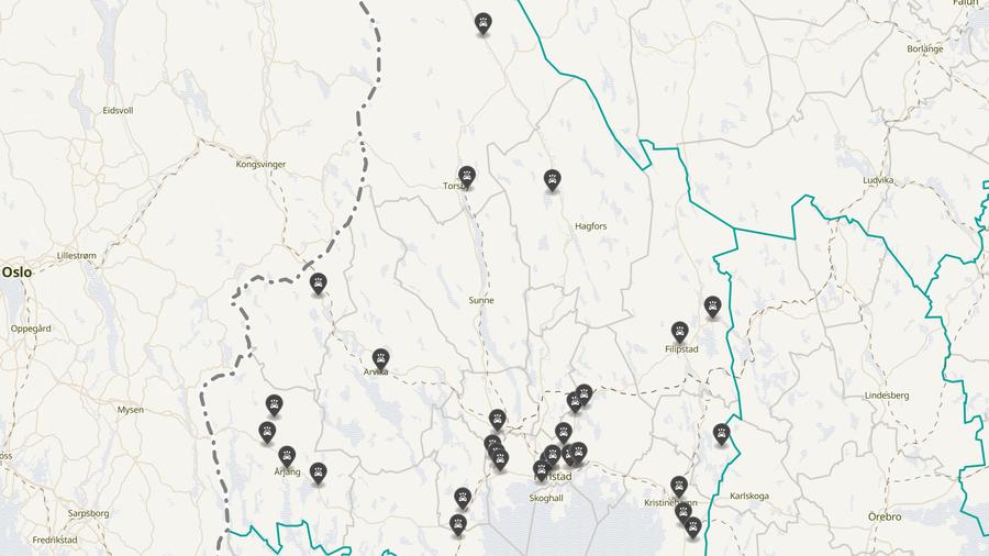 Punktkarta över olyckor i länet