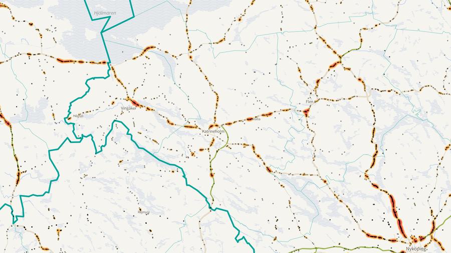 Viltolyckornas fördelning i Katrineholms kommun