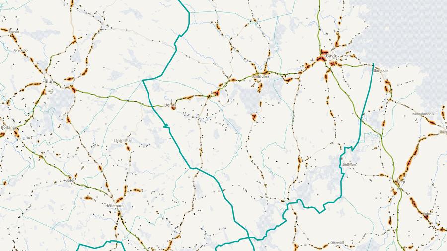 Viltolyckornas fördelning i Sandvikens kommun