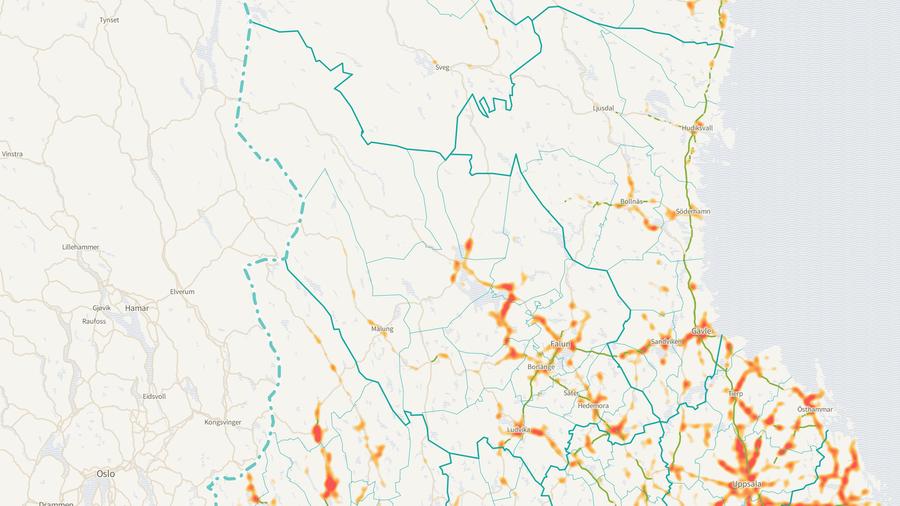 Viltolyckornas fördelning i Dalarnas län
