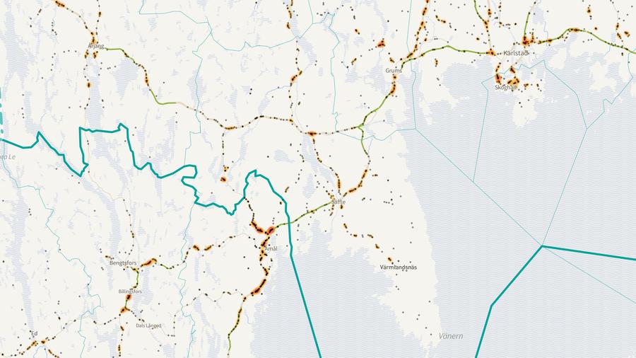 Viltolyckornas fördelning i Säffle kommun