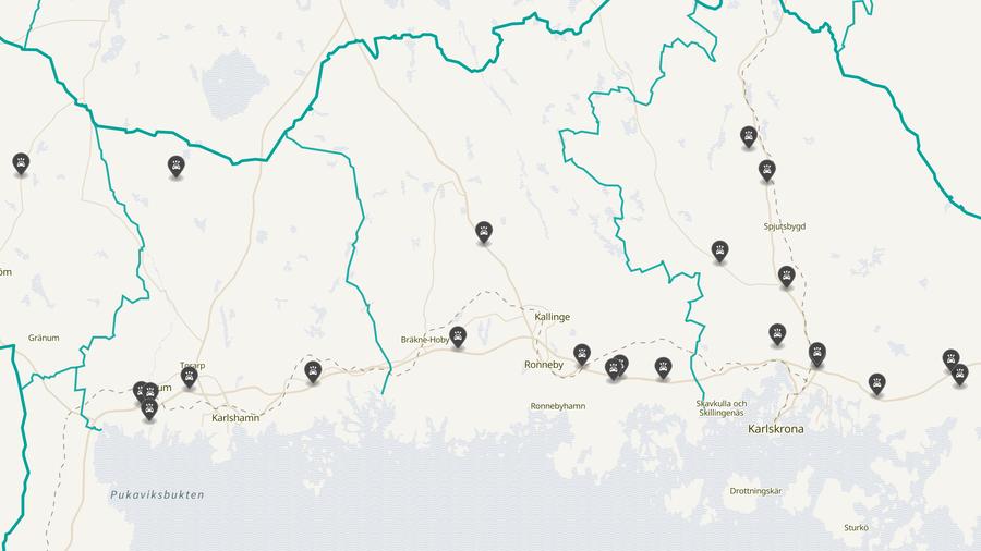 Punktkarta över olyckor i länet