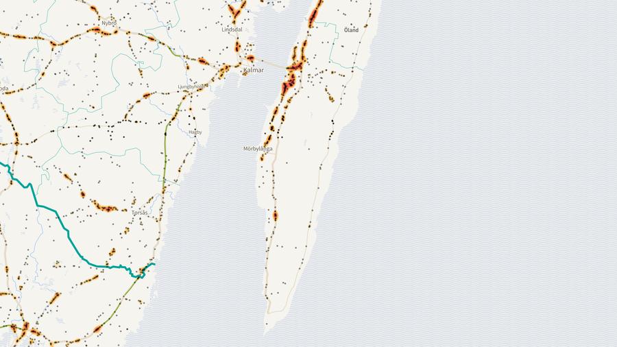 Viltolyckornas fördelning i Mörbylånga kommun