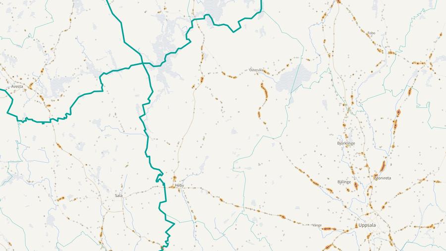 Viltolyckornas fördelning i Heby kommun