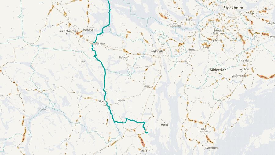 Viltolyckornas fördelning i Södertälje kommun