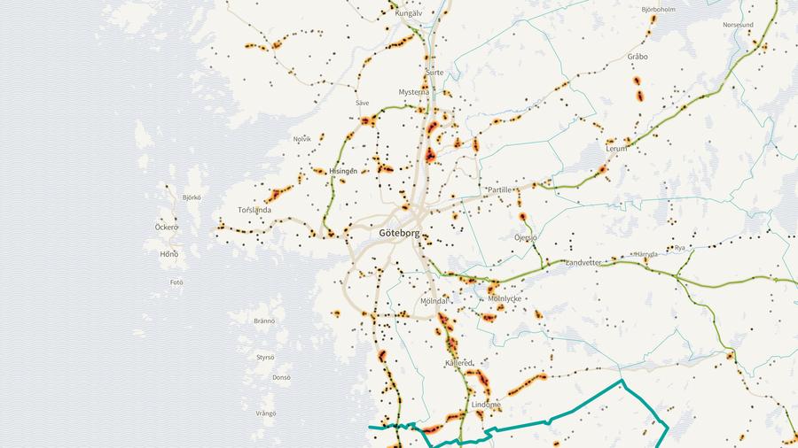 Viltolyckornas fördelning i Göteborgs kommun