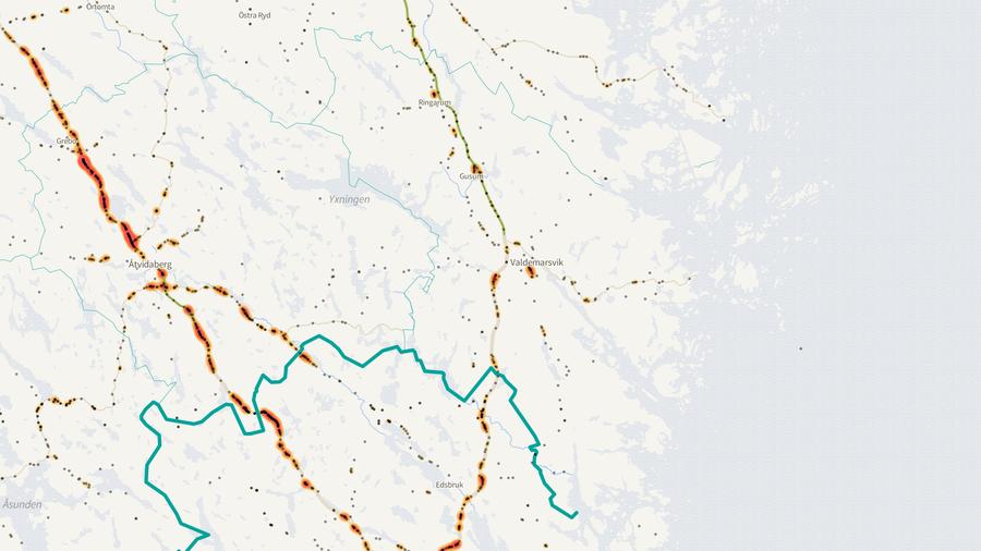 Viltolyckornas fördelning i Valdemarsviks kommun